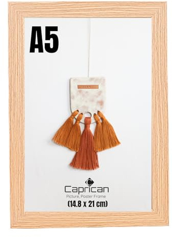 caprican A5 Picture Frames - Oak Photo Frame with Safe Perspex Front - A1 A2 A3 A4 A5 Photo Frames Multiple Pictures Sizes Colors, Portraits & Wall Mounting Orientation (14.8 x 21 cm)