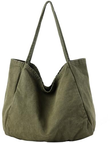 YAVCOOL Canvas Tote Bag for Women Large Hobo Shoulder Bag for Work Travel Casual Message Bag Tote Purse handbags, 1-army Green, L