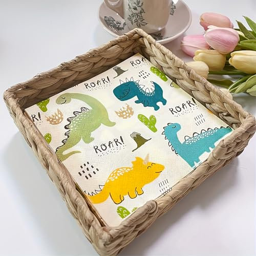 Bikasun 60 Stück Dino Servietten Kindergeburtstag, Dinosaurier-Serviette 33 x 33 cm, Dino Geburtstag Deko Papierservietten, Servietten Geburtstag, für Partys, Geburtstage, Kinderparty Tischdeko