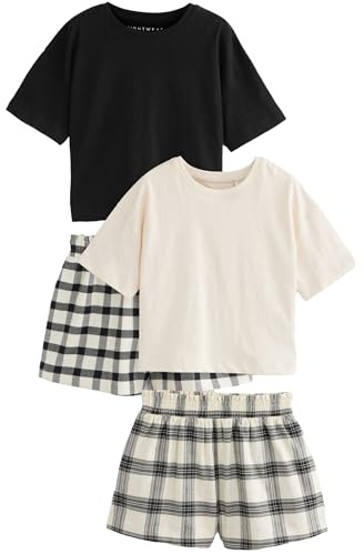 NEXT Mädchen Karierte Pyjamas aus Webstoff im 2er-Pack Schwarz/Weiß 140