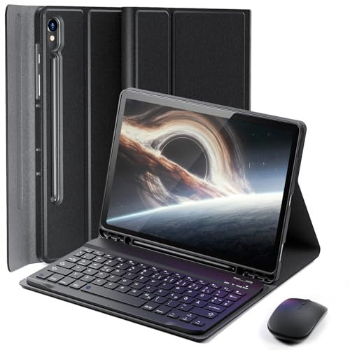 für Samsung Galaxy Tab S10 FE (2025)/S9 FE (2023)/Tab S9 (2023)/Tab S8 (2022)/Tab S7 (2020) Hülle 10,9-11 Zoll mit kabelloser Bluetooth Deutsche Tastatur (QWERTZ) Und Maus, Keyboard case Schwarz