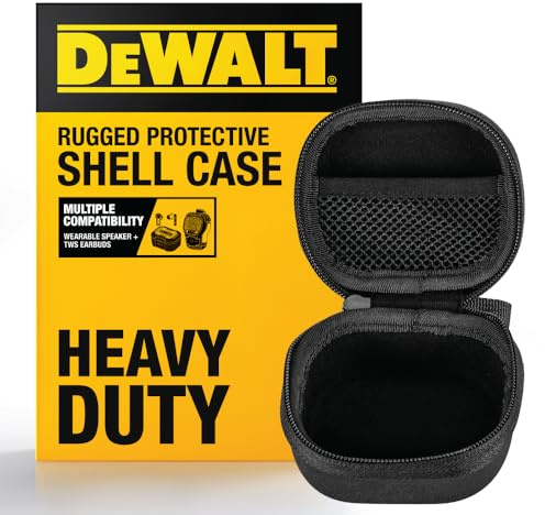 DEWALT Heavy Duty Protective Headphone Case for TWS Earbuds & Wearable Speaker, Compact Lightweight w/EVA Headphone Case Hard Shell, Shockproof, Water-Resistant, Soft Interior & Accessory Mesh Pocket
