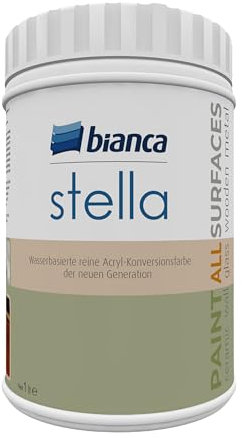 Bianca Stella Möbelfarbe Ohne Schleifen für Küche & Bad, Haselnuss, Glänzend, 1000ml, Wasserbasiert, Möbellack für alle Oberflächen, Holzfarbe, Fliesenfarbe, Metallfarbe & Renovierfarbe
