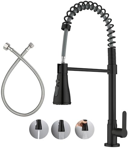 LIWEIKE Wasserhahn Kaltwasser Schwarz, 360° Drehbarer Kaltwasser armaturen mit 3 Strahlarten Wasserhahn nur Kaltwasser mit 50cm Anschlussschläuchen, Edelstahl