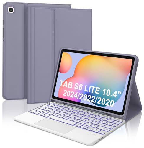 WAVATA Clavier pour Samsung Galaxy Tab S6 Lite 10.4 Pouces 2024/2022/2020 avec Pavé Tactile, Étui Clavier pour Tab S6 Lite Rétroéclairées Bluetooth Magnétique Français AZERTY Layout, Violet