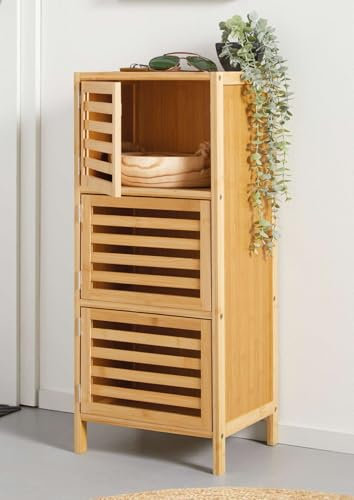 Dekoleidenschaft Beistellschrank Luftig aus Bambus, Natur, 3 Türen, 77 cm hoch, schmale Kommode, Schrank, Flurkommode