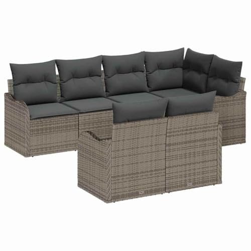 vidaXL 7-teiliges Garten-Sofa-Set mit Kissen in Grau aus Poly-Rattan – stylische und modulare Gartenmöbel, UV-beständig, Bequeme Sitzgelegenheiten für 6 Personen – ideal für Terrassen und Gärten
