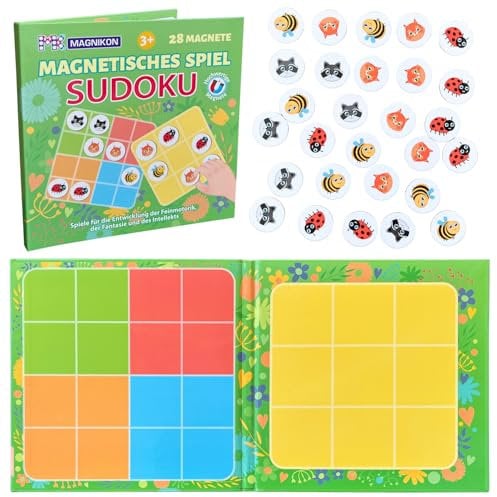 MAGNIKON Magnetic Sudoku 28 Teile, Magnet Puzzles ab 3 Jahren, Magnetisches Spiel, Beschäftigung Flugzeug Kinder, Magnetspiel, Reisespiel, Spiele für unterwegs
