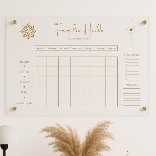 EmiliaLotte Personalisierter Familienplaner aus hochwertigem Acryl I Abwischbarer Wand Kalender für die ganze Familie I Wiederverwendbarer Wochenplaner mit Einkaufsliste, Menüplan & Mehr - Esoterik
