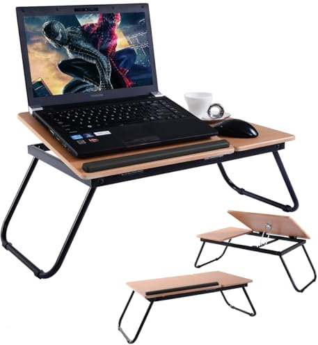 LIFEZEAL Tavolino, Vassoio da Letto per PC, Colazione, Mangiare, Pieghevole, Regolabile, Inclinabile, Servitore, con 2 Piani Separati, Barra Anticaduta (nero)