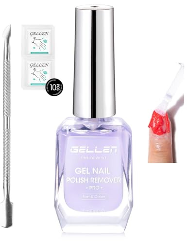 Gellen 18ml Gel Nail Polish Remover Pro, Gel Polish Remover for Nails, with Cuticle Pusher Cleanser Pads, 3-5 Minutes Quick Easy Removal, No Need to Wrap or Soak, Acetone-free No Harm to Nails