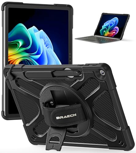 BRAECN Case for Microsoft Surface Pro 12 Inch 1st Edition 2025, Heavy Duty Rugged Protective Cover with 360° Rotating Kickstand & Hand Strap, Black