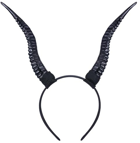 MOSTORY Schwarz Teufelshörner Haarreif Devil Horns Headband für Teufel Kostüm, Abnehmbar Schafshörn Kopfschmuck für Karneval Renaissance Faschingskostüme