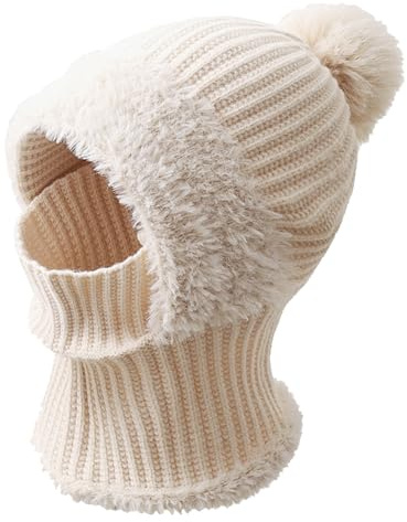 ZXTGBQ 2 in 1 Beanie Mütze Warm Strickmütze, Strickmütze Damen Thermo Winter, Warme Kapuzen Schal für Frauen, Wintermützen (Beige)
