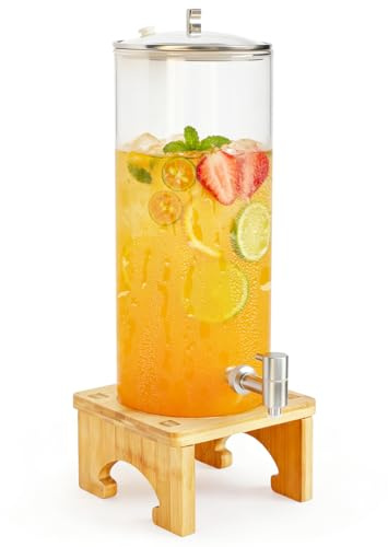 Dispensador de bebidas de 7 L con soporte, dispensador de vidrio con llave de acero inoxidable macizo para jugos helados, agua, bebidas caseras, fiestas, bodas