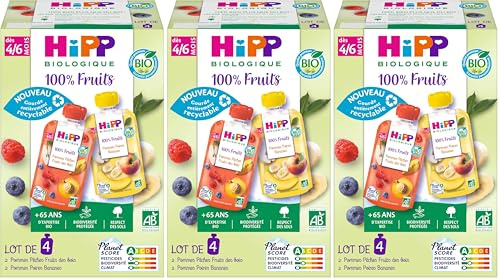 HiPP - 100% Fruits - Gourdes 2 variétés dès 4/6 mois 4X90g (Lot de 3)