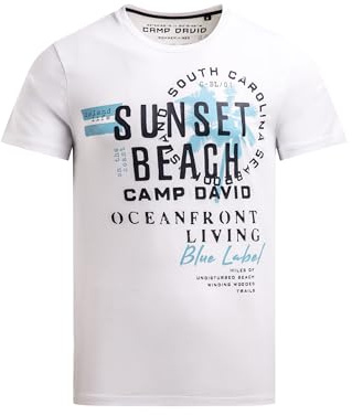 Camp David Herren T-Shirt Rundhals mit Label Prints 100% Baumwolle Regular Fit Kurzarm T-Shirt Artworks