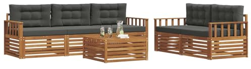 vidaXL Outdoor-Sofagarnitur mit Kissen 6 pcs Natur und Anthrazit, Garten, modernes Outdoor-Sofa, gemütliche Terrassen-Sitzgruppe aus robustem Material