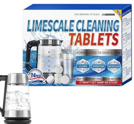 24PCS Heavy Duty Water Bottle Cleaning Tablets & Kettle Descaler, Multi-Purpose Limescale Remover for Glass, Stainless Steel, Flasks, Plastics, Coffee Machines