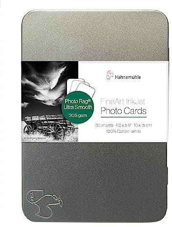 Hahnemühle Inkjet Fotokarten, Mini Foto-Postkarten, PhotoRag® Ultra Smooth, matt, weiß, 30 Blatt, 10x15cm