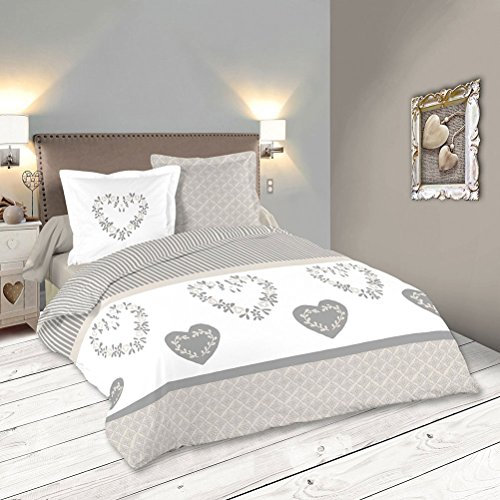 Lovely CASA Manoir Housse de Couette 260 x 240 cm avec 2 Taies d'oreiller 63 x 63 cm, Coton, Gris
