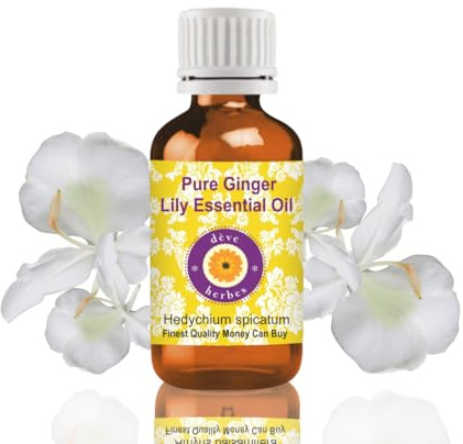 Deve Herbes Pure Ginger Lily Essential Oil (Hedychium spicatum) Non-Sticky | Non-Greasy | for Aromatherapy, Massage & DIY Use | Steam Distilled 5ml
