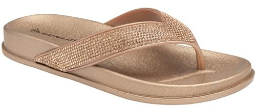 DUNLOP Women FLIP Flops Sandals Ladies Toe Post Open Toe Beach Summer Shoes Comfy Slipper Sliders (UK 6/EU 39, Gold)