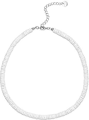 Wowshow Shell Necklace, Puka Shell Necklace for Men Women Smooth Seashell Choker Summer Beach Surfer Jewelry 16 Inches