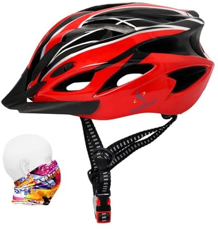 ioutdoor Erwachsene Fahrradhelm CE EN1078, EPS-Körper + PC-Schale, Robust und Ultraleicht, mit Abnehmbarem Visier und Polsterung, mit freiem Stirnband, Verstellbar Radhelm(56-62cm)(Rot Schwarz)