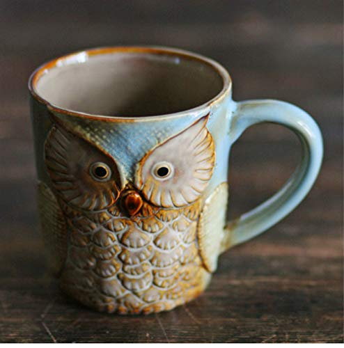 JIUJ owl Mug Cup Creative Ceramic Owl Mug Retro Couple Cup Coffee Cup- 280Ml Blue