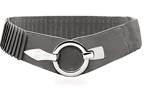 Glamexx24 Elastischer Damen Taillengürtel gürtel 6cm breiter Hüftgürtel mit silberner Ring (Grau, Taillenweite 75cm-110cm)