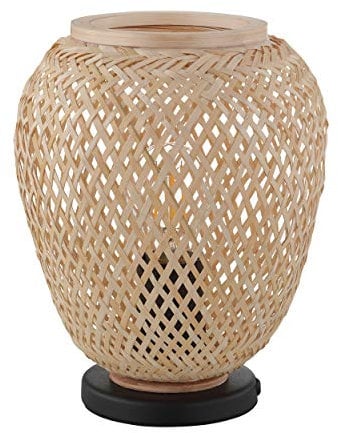 EGLO Tischlampe Dembleby, 1 Flammige Tischleuchte Vintage, Natur, Hygge, Nachttischlampe Holz Korb Geflochten In Hell Braun, Lampe Mit Schalter, Stahl, E27 Fassung