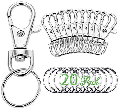 NOCHME Anelli Portachiavi Moschettone, 20 Pezzi Acciaio Inox Ganci Portachiavi Moschettone Girevole per Uomo Donna, Anello Portachiavi Piccolo per Chiave Auto Appeso Giocattoli Accessori fai da te