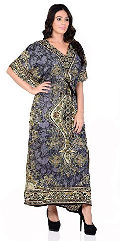 Shah Crafts. Kaftan Dress for Women Caftan Maxi Gown Kimono Nightdress Beach Cover Ups Loose Tunic Plus Size Grey