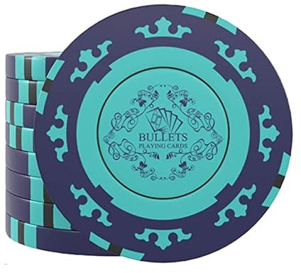 Bullets Playing Cards, 25 Clay Pokerchips Corrado für Pokerset, ohne Werte, 14g, 4cm Durchmesser, Farbe Blau…