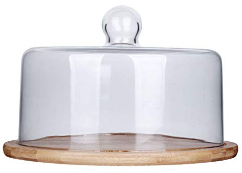 Cabilock 1 Ensemble de Verre Clair avec Socle en Bois Verre Dessert Fromage Cloche avec Plateau en Verre Affichage en Verre Cloche Clair Cloche en Verre Couverture pour