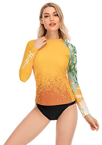HUGE SPORTS Schwimmshirt Badeshirt Rashguard-Shirts Damen Langarm UPF 50+ | UV Sonnenschutz Elastisches Gewebe Atmungsaktiv Schnelltrocknend Leicht für Schwimmen Surfen Wassersport Radfahren Wandern