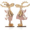 com-four® 2X Dekorativer Aufsteller für Weihnachten - Rentier aus Holz zum Hinstellen - Christmas Aufsteller zum Dekorieren und Verschenken (XXL Rentier - rosa + Gold)
