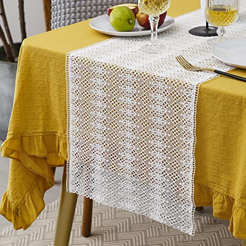 Sh000ad Weiße Spitze Tischläufer,Spitze Makramee Bestickt Esstisch Tischdecke Tischband,100% Polyesterfaser,für Hochzeit Xmas Party Festival Couchtisch Schrank Desktop Dekor (B,37X150cm/14.5x59in)