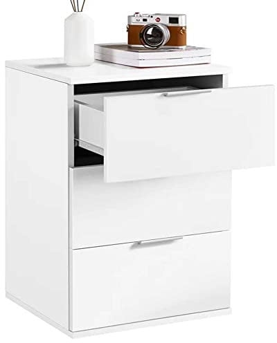 BAKAJI Comodino Camera da Letto Mobiletto Cassettiera 3 Cassetti con Maniglie in metallo Design Moderno in Legno MDF Colore Bianco Mobile Arredo Casa Dimensione 61 x 40 x 46 cm