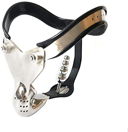 Abschließbare Edelstahl Keuschheitsgürtel mit Abnehmbar Anal Plug, Herren Fesseln & Bondage Keuschheitskäfig Unterwäsche Gürtel Fetisch Erwachsener Sexspielzeug für Männer,Schwarz,90/100cm (35/39in)