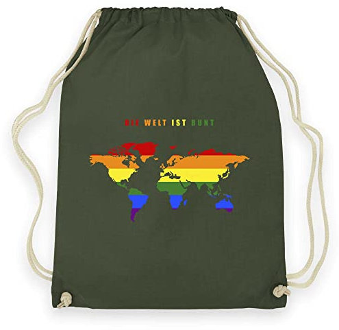 wowshirt Turnbeutel Gymsack Die Welt Ist Bunt LGBT Homosexuell LGBTQ Schwul, Farbe:Olive Green