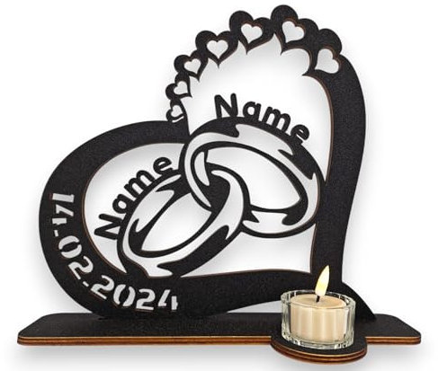 Waluna® Hochzeitsgeschenk Eheringe Liebesgeschenk personalisiert mit Namen und Datum Herz Individuelles Geschenk zur Hochzeit oder zum Jahrestag 12 Farben Tischdeko (Teelichthalter)