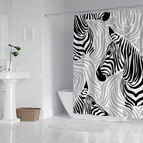 Duschvorhang Zebra Schwarz Grau Shower Curtains Polyester Duschvorhänge Antibakteriell Shower Curtain Duschvorhang Antischimmel mit 12 Duschvorhangringen Duschvorhang Badewanne 120x180cm
