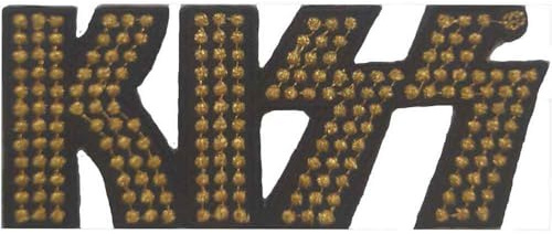 KISS Patch Gold Studded Band Logo Official Black Woven Iron On 40 x 95mm One Size