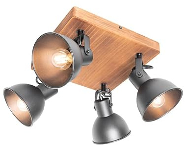 Qazqa Verstellbarer Deckenstrahler, Deckenspot - Tommy - Schwarz, max. 25W, Geeignet für LED, 36cm, Quadratisch, 4-flammig, Ideal als Flur, Küche lampe, Wohnzimmerlampe und Schlafzimmerlampe