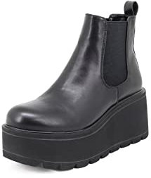 QUEEN HELENA Chelsea Boots Stivaletti con Zeppa Senza Chiusura Platform Plateau Casual Invernali Rialzo Donna X27-137 (Nero, Numeric_40)