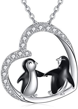 URONE Pinguin Halskette Sterling Silber Pinguin Tier Anhänger Pinguin Schmuck Geschenke für Frauen Mutter Freundin Mädchen