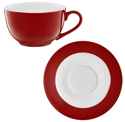 AMBITION Kaffeeservice Aura Red für 6 Personen 12-teilig Teeservice weiß rot rund Porzellan Spülmaschine Mikrowelle