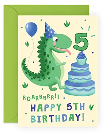 Central 23 5th Birthday Card For Boy - Dinosaur Birthday Card - Age Five - Fifth Birthday Gifts For Kids - Son Grandson Nephew - 5 Year Old - Comes With Fun Stickers - Made In UK